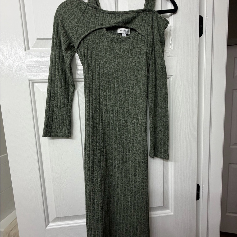 Speechless Olive Long Sleeve Ribbed Dress